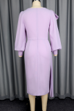 Purple Elegant Solid Color Slit Flounce O Neck Wrapped Skirt Dresses