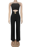 Apricot Sexy Solid Color Metal Accessories Trim Strapless Regular Jumpsuits