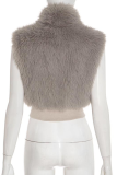 Grey Sexy Solid Color Zipper O Neck Tops