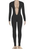 Grey Sexy Solid Color Patchwork Deep V Neck Skinny Jumpsuits