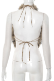 Brown Sexy Solid Color Backless Half A Turtleneck Tops