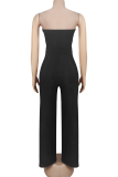 Apricot Sexy Solid Color Metal Accessories Trim Strapless Regular Jumpsuits