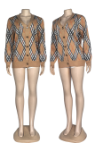 Khaki Casual Daily Plaid Buckle Cardigan Collar Outerwear