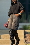Black Casual Solid Color Pocket Hooded Tops
