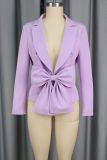 Light Purple Elegant Solid Color Bow Decor Turn-back Collar Outerwear