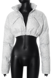 Grey Casual Solid Color Zipper Zipper Collar Outerwear