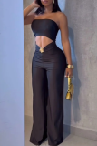 Apricot Sexy Solid Color Metal Accessories Trim Strapless Regular Jumpsuits