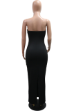 Black Sexy Solid Color Beading O Neck Half Sleeve Two Pieces