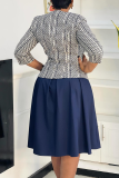 Tibetan Blue Elegant Print Patchwork O Neck Three Quarter Two Pieces