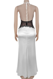 White Sexy Solid Color Lace Backless Spaghetti Strap Long Dresses