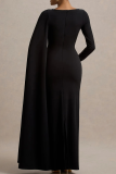Red Elegant Solid Color Slit O Neck Long Dresses
