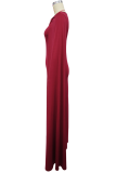 Red Elegant Solid Color Slit O Neck Long Dresses