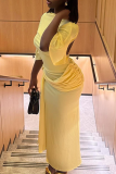 Yellow Elegant Solid Color Slit O Neck Dresses