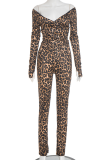 Leopard Print Sexy Leopard Print Patchwork O Neck Long Sleeve Two Pieces