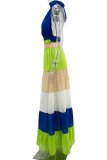 Multicolor Casual Vacation Colorblock Contrast O Neck Long Dresses