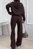 Brown Casual Solid Color Zipper Hooded Long Sleeve Two Pieces