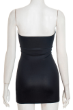 Black Sexy Print Contrast Strapless Wrapped Skirt Dresses