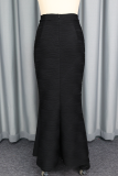 Black Elegant Solid Color Zipper Boot Cut Patchwork Bottoms