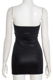 Black Sexy Print Contrast Strapless Wrapped Skirt Dresses