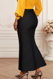 Black Elegant Solid Color Zipper Boot Cut Patchwork Bottoms