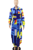 White Casual Print Buckle Shirt Collar Shirt Dresses