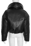 Black Casual Solid Color Patchwork Turndown Collar Outerwear