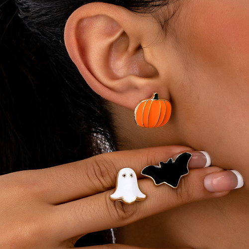 Multicolor 3 Pairs Orange Pumpkin Bat Ghost Earrings Halloween