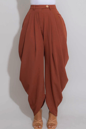 Brick Red Casual Solid Color Ruched Loose Patchwork Bottoms