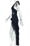 Black Sexy Solid Color Backless Flower Shape Halter Long Dresses