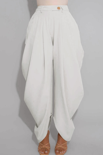 White Casual Solid Color Ruched Loose Patchwork Bottoms