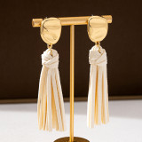 Gold Daily Solid Color Fringed Trim Earrings