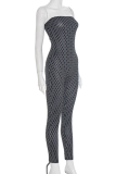 Black Sexy Polka Dot Contrast Strapless Skinny Jumpsuits