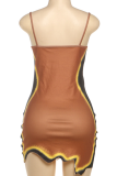 Orange Sexy Print Patchwork Spaghetti Strap Irregular Dresses