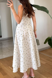 White Elegant Print Patchwork Square Neck Long Dresses
