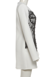 White Sexy Lace Contrast V Neck Wrapped Skirt Dresses