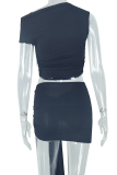 Black Sexy Solid Color Oblique Collar Sleeveless Two Pieces