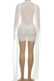 Khaki Sexy Solid Color See-Through Mesh O Neck Wrapped Skirt Dresses