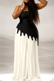 Black Sexy Solid Color Irregular Contrast Strapless Sleeveless Three Pieces