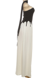 Black Sexy Solid Color Irregular Contrast Strapless Sleeveless Three Pieces
