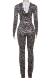 Black Casual Print Zipper Hooded Long Sleeve Two Pieces