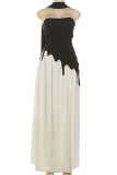 Black Sexy Solid Color Irregular Contrast Strapless Sleeveless Three Pieces