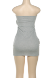 Grey Sexy Solid Color Patchwork Strapless Wrapped Skirt Dresses