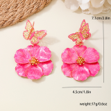 Rose Red Daily Butterfly Flowers Earrings