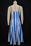 Blue Elegant Stripe Contrast Spaghetti Strap Long Dresses