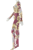 Colour Casual Print Contrast O Neck Skinny Jumpsuits