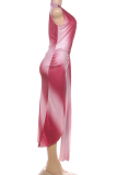 Red Sexy Print Slit Deep V Neck Irregular Dresses