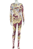 Colour Casual Print Contrast O Neck Skinny Jumpsuits