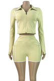 White Casual Solid Color Zipper Turndown Collar Long Sleeve Two Pieces