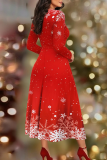 Red Elegant Snowflakes Patchwork V Neck Long Dresses