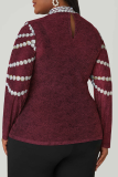 Black Casual Print Contrast O Neck Plus Size Tops